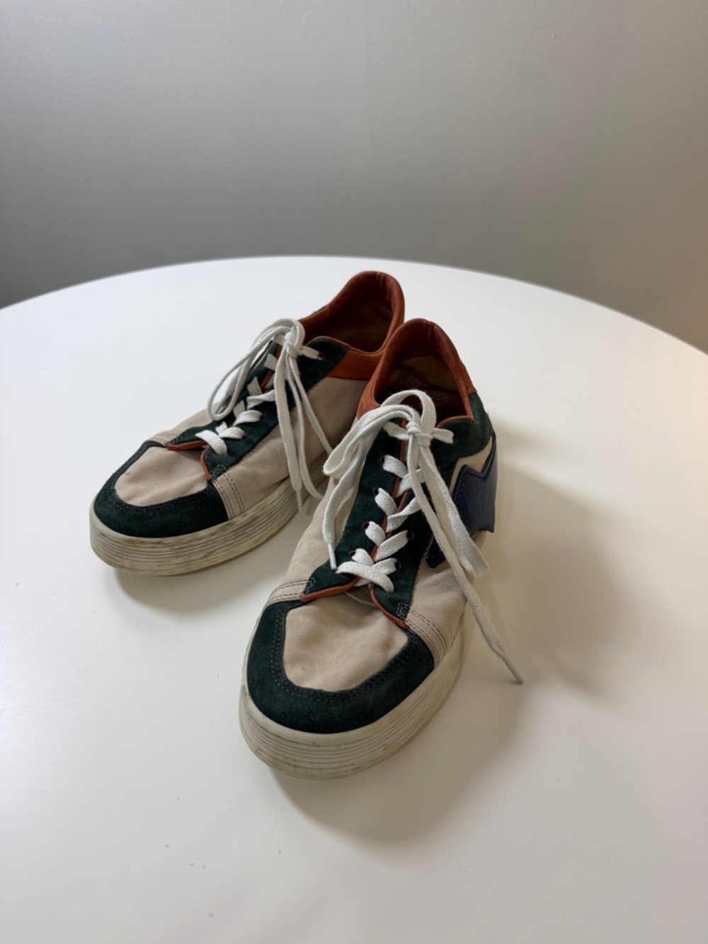 A.S.98 Cream, Dark Green, Rust and Blue‎ Low-Top Sneakers
